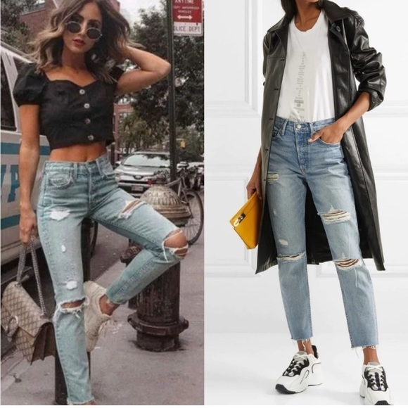 GRLFRND Denim - GRLFRND Karolina High-Rise Slashed Jeans A Little More Love Distressed Raw Hem